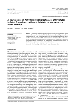 A New Species of Tetradesmus (Chlorophyceae, Chlorophyta) Isolated from Desert Soil Crust Habitats in Southwestern North America
