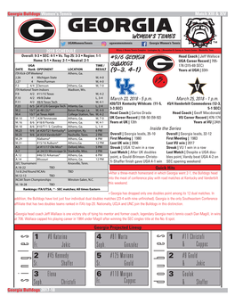 Georgia Bulldogs Finalwomen's Statistics Tennis Match XIII & XIV GEORGIA Women’S Tennis Ugawomenstennis Ugawomenstennis Georgia Women’S Tennis 2018 SCHEDULE Hilary J