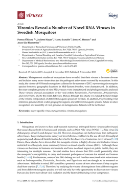 Viromics Reveal a Number of Novel RNA Viruses in Swedish Mosquitoes