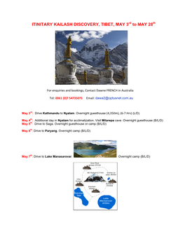 ITINITARY KAILASH DISCOVERY, TIBET, MAY 3 to MAY 28