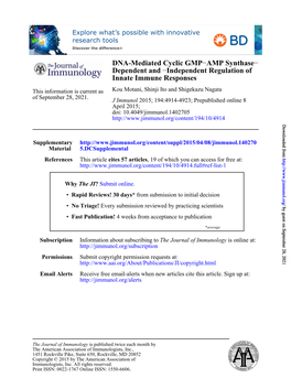 DNA-Mediated Cyclic GMP−AMP Synthase− Dependent and −Independent Regulation of Innate Immune Responses