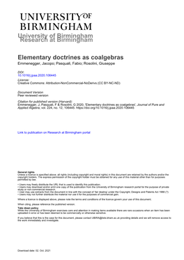 University of Birmingham Elementary Doctrines As Coalgebras