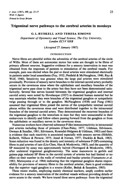 Trigeminal Nerve Pathways to the Cerebral Arteries in Monkeys