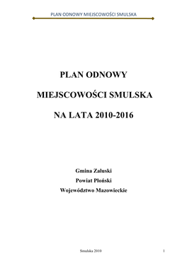 Plan Odnowy Miejscowości Smulska Na Lata 2010-2016