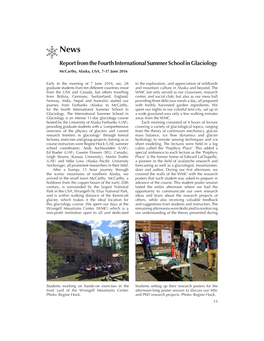 Report from the Fourth International Summer School in Glaciology Mccarthy, Alaska, USA, 7–17 June 2016
