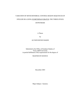 Variation of Mitochondrial Control Region Sequences Of