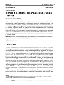 In Nite Dimensional Generalizations of Choi's Theorem