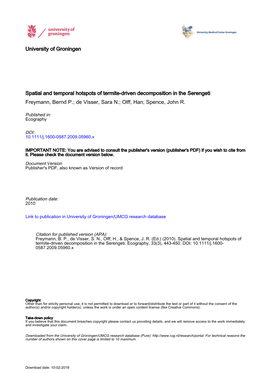 University of Groningen Spatial and Temporal Hotspots of Termite-Driven