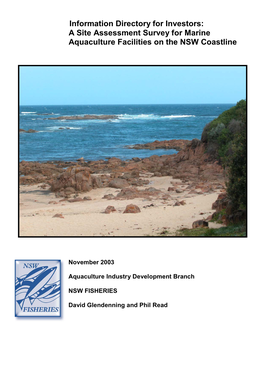 A Site Assessment Survey for Marine Aquaculture Facilities on the NSW Coastline