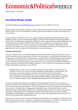 Recalling Bhagat Singh