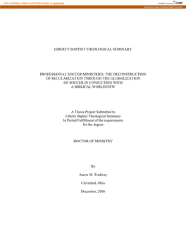 Professional Soccer Ministries: the Deconstruction of Secularization Through the Globalization of Soccer in Conjuction with a Biblical Worldview