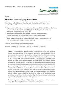 Oxidative Stress in Aging Human Skin