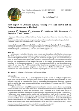 First Report of Pythium Deliense Causing Root and Crown Rot on Catharanthus Roseus in Thailand