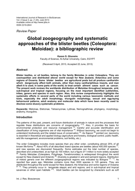 Global Zoogeography and Systematic Approaches of the Blister Beetles (Coleoptera: Meloidae): a Bibliographic Review