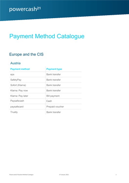 Payment Method Catalogue