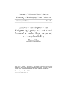 Analysis of the Adequacy of the Philippine Legal, Policy, and Institutional Framework to Combat Illegal, Unreported, and Unregulated ﬁshing