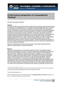 A Half-Century Perspective on Computational Thinking1