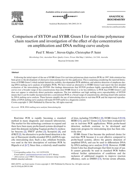 Comparison of SYTO9 and SYBR Green I for Real-Time Polymerase