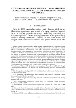 Stopping an Invisible Epidemic: Legal Issues in the Provision of Naloxone to Prevent Opioid Overdose