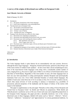 A Survey of the Origins of Directional Case Suffixes in European Uralic