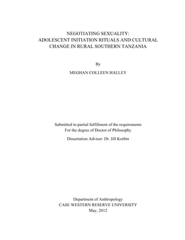 Adolescent Initiation Rituals and Cultural Change in Rural Southern Tanzania