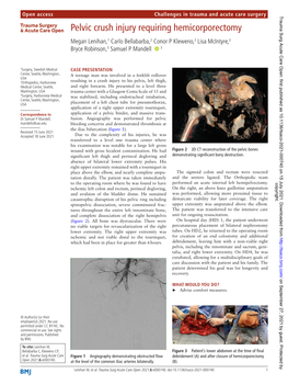 Pelvic Crush Injury Requiring Hemicorporectomy Megan Lenihan,1 Carlo Bellabarba,2 Conor P Kleweno,2 Lisa Mcintyre,3 Bryce Robinson,3 Samuel P Mandell ‍ ‍ 3