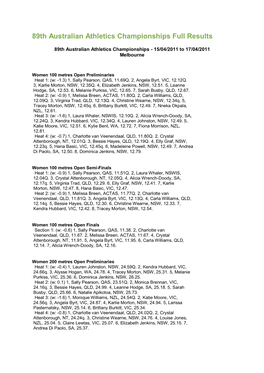 89Th Australian Athletics Championships Full Results