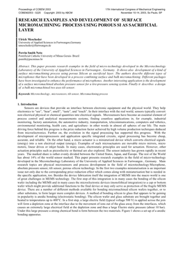 Research Examples and Development of Surface Micromachining Process Using Porous Si As Sacrificial Layer