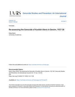 Re-Assessing the Genocide of Kurdish Alevis in Dersim, 1937-38