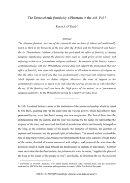 The Demosthenic Βαζηιεύο: a Phantom in the Ath. Pol.?