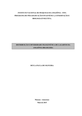 Instituto Nacional De Pesquisas Da Amazônia - Inpa Programa De Pós-Graduação Em Genética, Conservação E Biologia Evolutiva