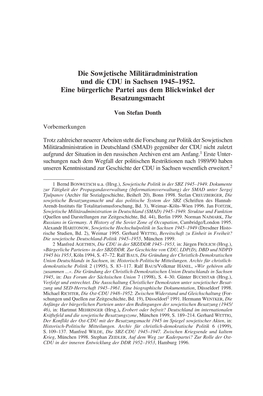 Die Sowjetische Militäradministration Und Die CDU in Sachsen 1945-1952