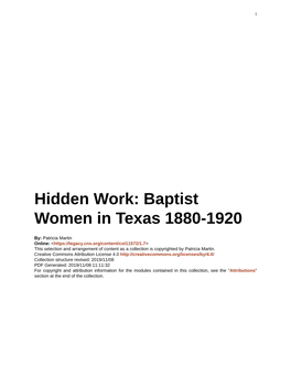 Hidden Work: Baptist Women in Texas 1880-1920