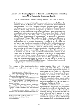 A New Live-Bearing Species of Scincid Lizard (Reptilia: Scincidae) from New Caledonia, Southwest Paciﬁc1