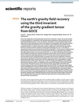 The Earth's Gravity Field Recovery Using the Third Invariant of the Gravity