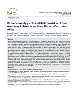 Savanna Woody Plants and Their Provision of Food Resources to Bees in Southern Burkina Faso, West Africa