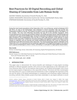 Best Practices for 3D Digital Recording and Global Sharing of Catacombs from Late Roman Sicily