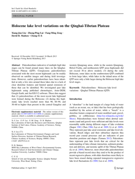 Holocene Lake Level Variations on the Qinghai-Tibetan Plateau.Pdf