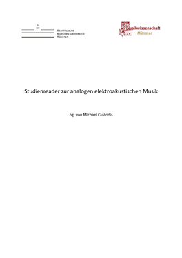 Studienreader Zur Analogen Elektroakustischen Musik