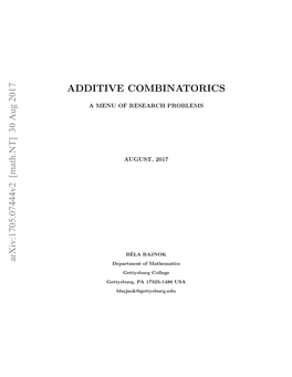 Arxiv:1705.07444V2 [Math.NT] 30 Aug 2017 ADDITIVE COMBINATORICS