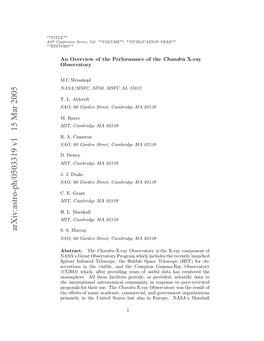 Arxiv:Astro-Ph/0503319 V1 15 Mar 2005 S Ofrnesre,Vl *OUE* *ULCTO YEA **PUBLICATION **VOLUME**, **EDITORS** Vol