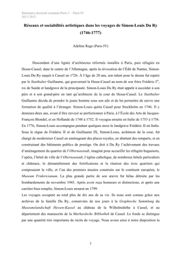 Réseaux Et Sociabilités Artistiques Dans Les Voyages De Simon-Louis Du Ry (1746-1777)