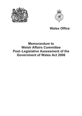 Post-Legislative Assessment of the Government of Wales Act 2006