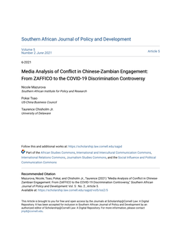 Media Analysis of Conflict in Chinese-Zambian Engagement: from ZAFFICO to the COVID-19 Discrimination Controversy