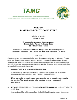 Agenda Tamc Rail Policy Committee