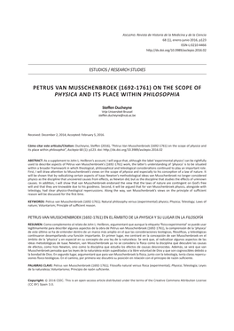 Petrus Van Musschenbroek (1692-1761) on the Scope of Physica and Its Place Within Philosophia