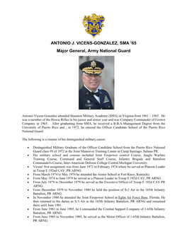 ANTONIO J. VICENS-GONZALEZ, SMA ’65 Major General, Army National Guard