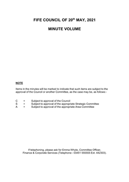 FIFE COUNCIL of 20Th MAY, 2021 MINUTE VOLUME