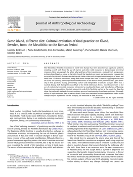 Cultural Evolution of Food Practice on Öland, Sweden, from the Mesolithic to the Roman Period