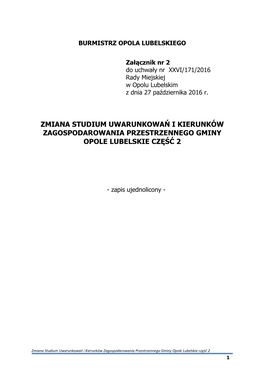 Zmiana Studium Uwarunkowań I Kierunków Zagospodarowania Przestrzennego Gminy Opole Lubelskie Część 2